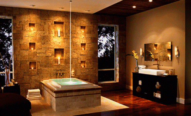 Камень в интерере ванной