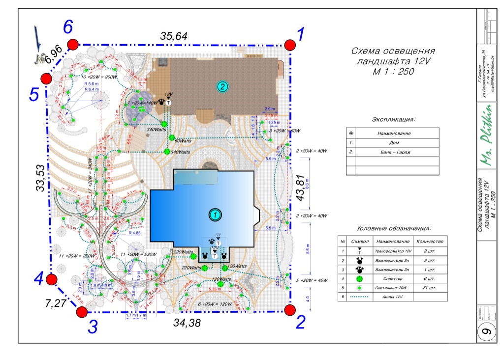 План освещения участка ландшафтный дизайн